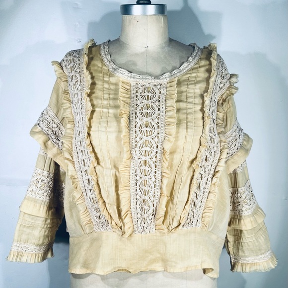 Magnolia Pearl Marburger Cotton Voile Lace Button Up Top NWT O/S - Picture 2 of 8